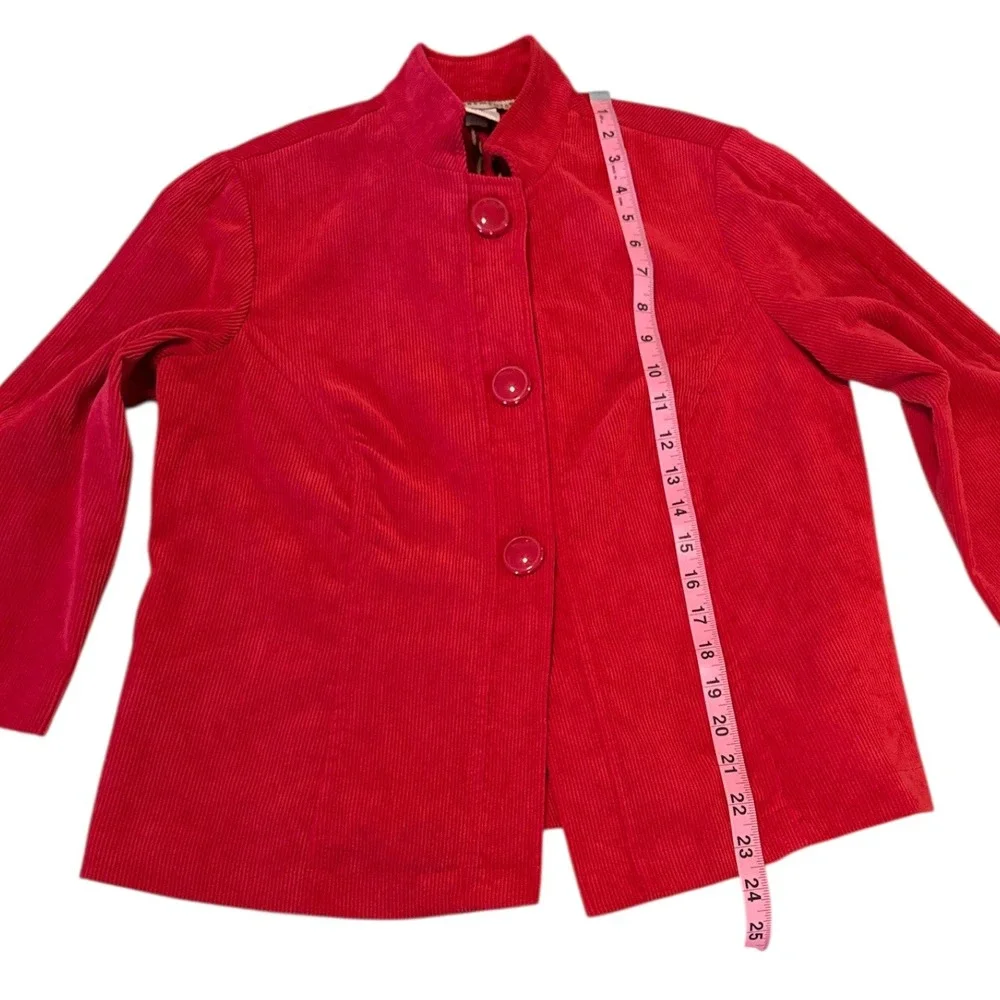 REQUIREMENTS Red Corduroy Blazer Women 3/4 Sleeve‎ Sz S Coastal Cowboy Vibrant